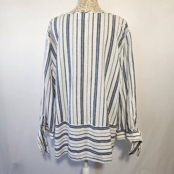 Liz Claiborne Women's Size XL Linen Blend Striped Button Split Sleeves Tunic Top - Picture 10 of 14